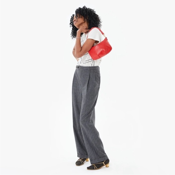 CLARE V. Petit Moyen Messenger Leather Shoulder or Crossbody Bag Rouge Nappa Red - Picture 4 of 13